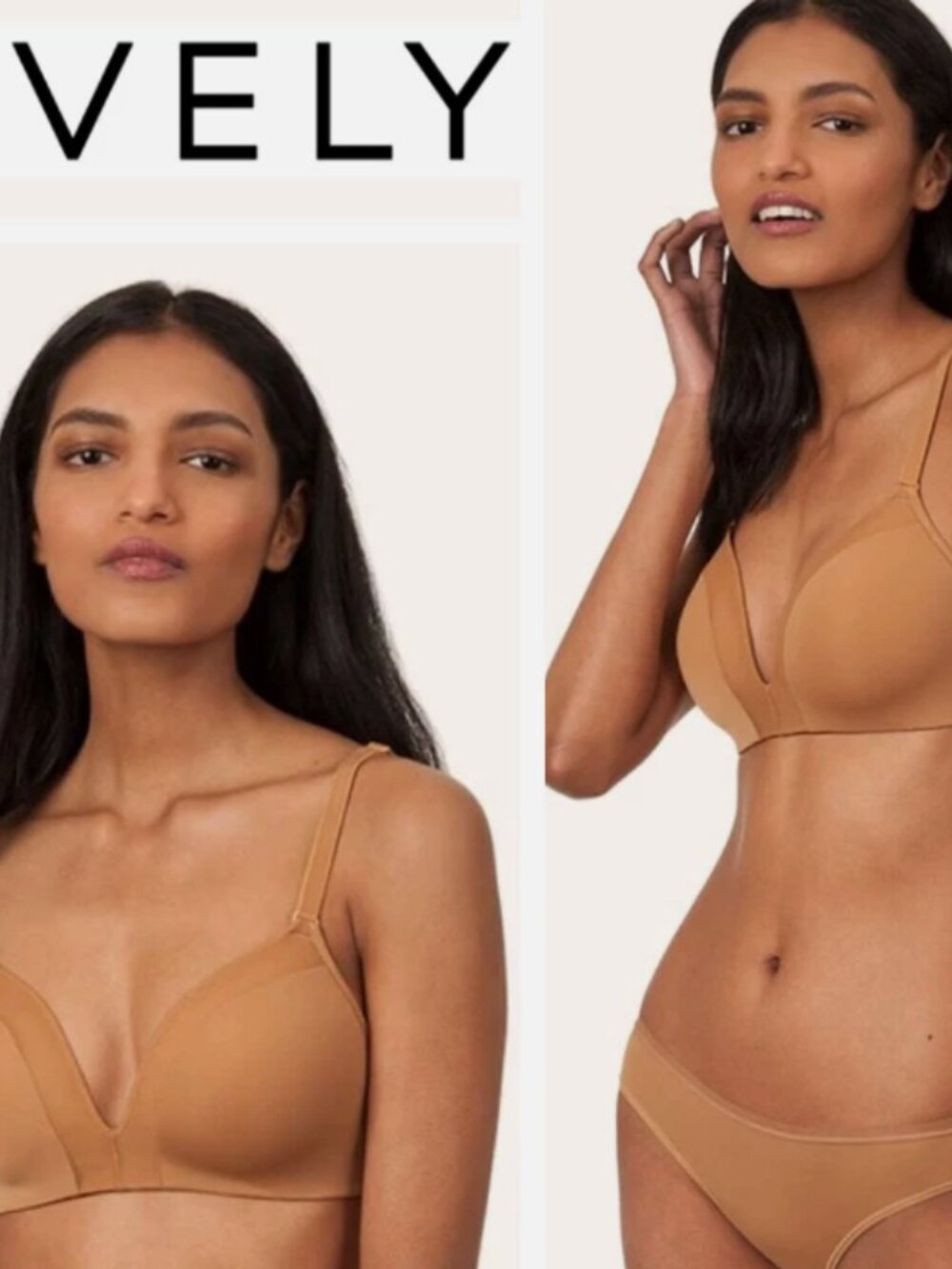 Lively Bra Size 36D Chocolate/ Tan Wireless Soft Model All You Mesh Trim